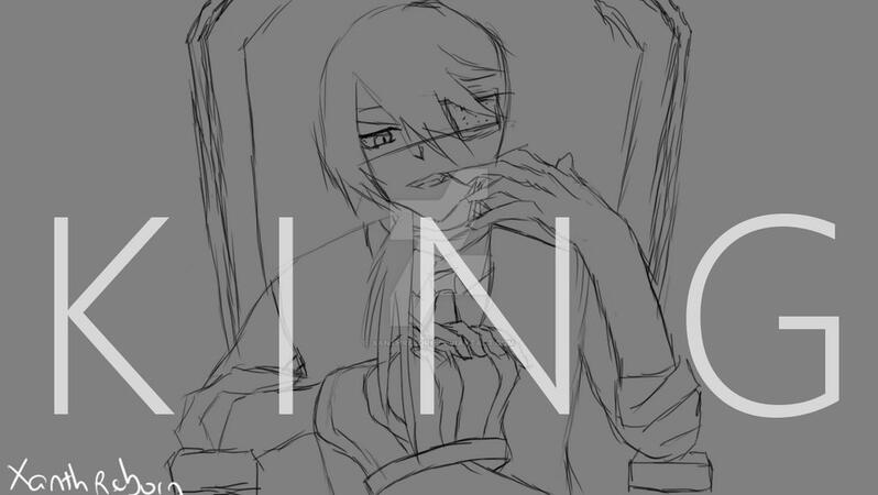 Example of an image drawn with just lines. It depicts a man sitting on a throne with a crown on his lap. There's text across the image that reads KING.